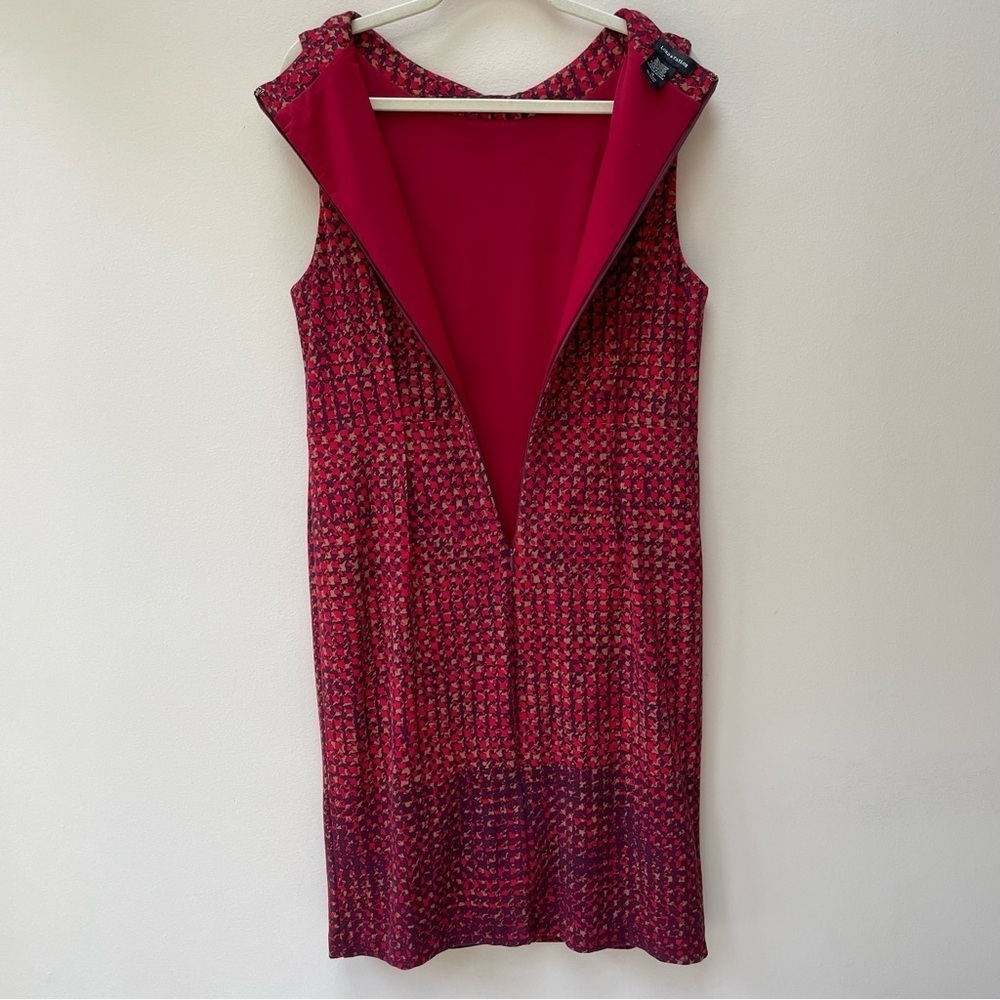 Lord & Taylor Red Houndstooth Sleeveless Mock Neck Mod Style Midi Dress Size 14 - Picture 9 of 10